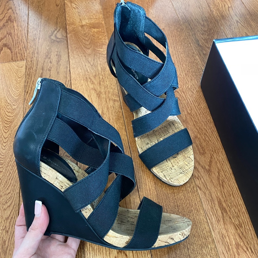 BCBG wedge heels size 6 1/2. Worn once. Still have box it came in.